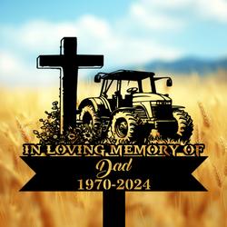 com personalized memorial garden stakes tractor with cross farmer dad grave marker farmer loss gift remembrance stake 4