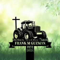 com personalized memorial garden stakes tractor with cross farmer grave marker farmer loss gift remembrance stake 1