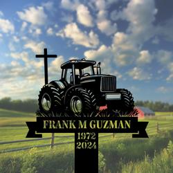 com personalized memorial garden stakes tractor with cross farmer grave marker farmer loss gift remembrance stake 2