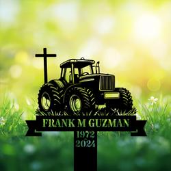com personalized memorial garden stakes tractor with cross farmer grave marker farmer loss gift remembrance stake 3