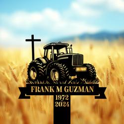 com personalized memorial garden stakes tractor with cross farmer grave marker farmer loss gift remembrance stake 4