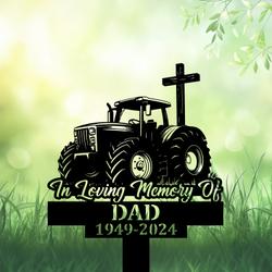com personalized memorial garden stakes tractor with cross farmer grave marker loss of loved one sympathy gifts farmer cemetary decor 1