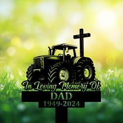com personalized memorial garden stakes tractor with cross farmer grave marker loss of loved one sympathy gifts farmer cemetary decor 3