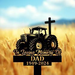 com personalized memorial garden stakes tractor with cross farmer grave marker loss of loved one sympathy gifts farmer cemetary decor 4