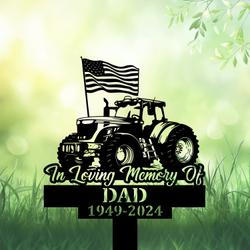 com personalized memorial garden stakes tractor with us flag farmer grave marker farmer loss gift remembrance stake 1