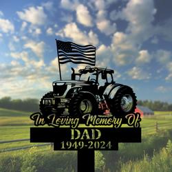 com personalized memorial garden stakes tractor with us flag farmer grave marker farmer loss gift remembrance stake 2