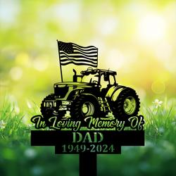com personalized memorial garden stakes tractor with us flag farmer grave marker farmer loss gift remembrance stake 3