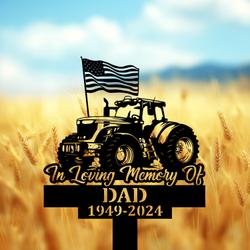com personalized memorial garden stakes tractor with us flag farmer grave marker farmer loss gift remembrance stake 4