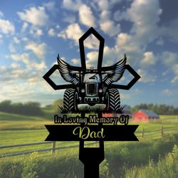 com personalized memorial garden stakes tractor with wings farmer cross grave marker farmer loss gift remembrance stake 2