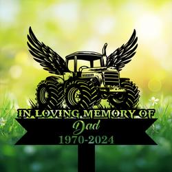 com personalized memorial garden stakes tractor with wings grave marker farmer loss gift remembrance stake 3