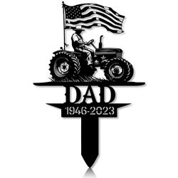 Personalized Memorial Garden Stakes US Flag Patriotic Farmer Grave Marker Loss Sympathy Gifts Farmer Cemetary Decor