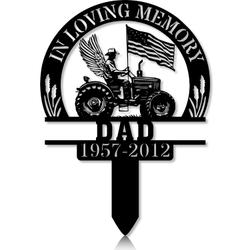 Personalized Memorial Garden Stakes US Flag Patriotic Farmer with Wings Grave Marker