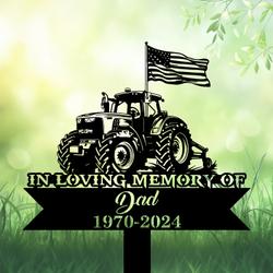 com personalized memorial garden stakes us flag tractor grave marker farmer loss gift remembrance stake 1