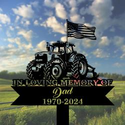 com personalized memorial garden stakes us flag tractor grave marker farmer loss gift remembrance stake 2