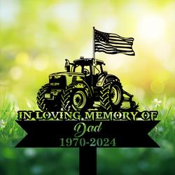 com personalized memorial garden stakes us flag tractor grave marker farmer loss gift remembrance stake 3