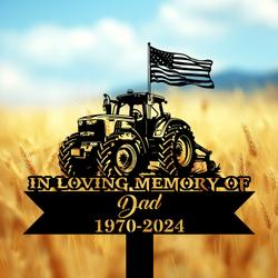 com personalized memorial garden stakes us flag tractor grave marker farmer loss gift remembrance stake 4