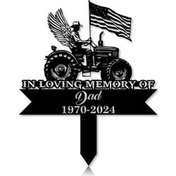 Personalized Memorial Garden Stakes USA Flag Patriotic Farmer with Wings Grave Marker Loss Sympathy Gifts Farmer Cemetary Decor