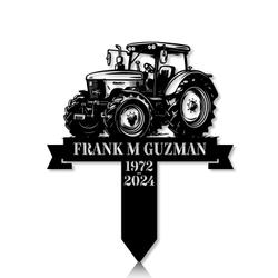 Personalized Memorial Garden Stakes Vinatge Tractor Grave Marker Loss
