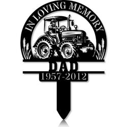 Personalized Memorial Garden Stakes Vintage Farmer Dad on Tractor Grave Marker Farmer Loss Gift Remembrance Stake