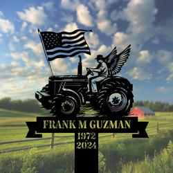 com personalized memorial garden stakes vintage farmer with wing on tractor with us flag grave marker loss of loved one sympathy gifts farmer cemetary decor 2