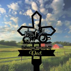 com personalized memorial garden stakes vintage farmeron tractor cross grave marker farmer loss gift remembrance stake 2