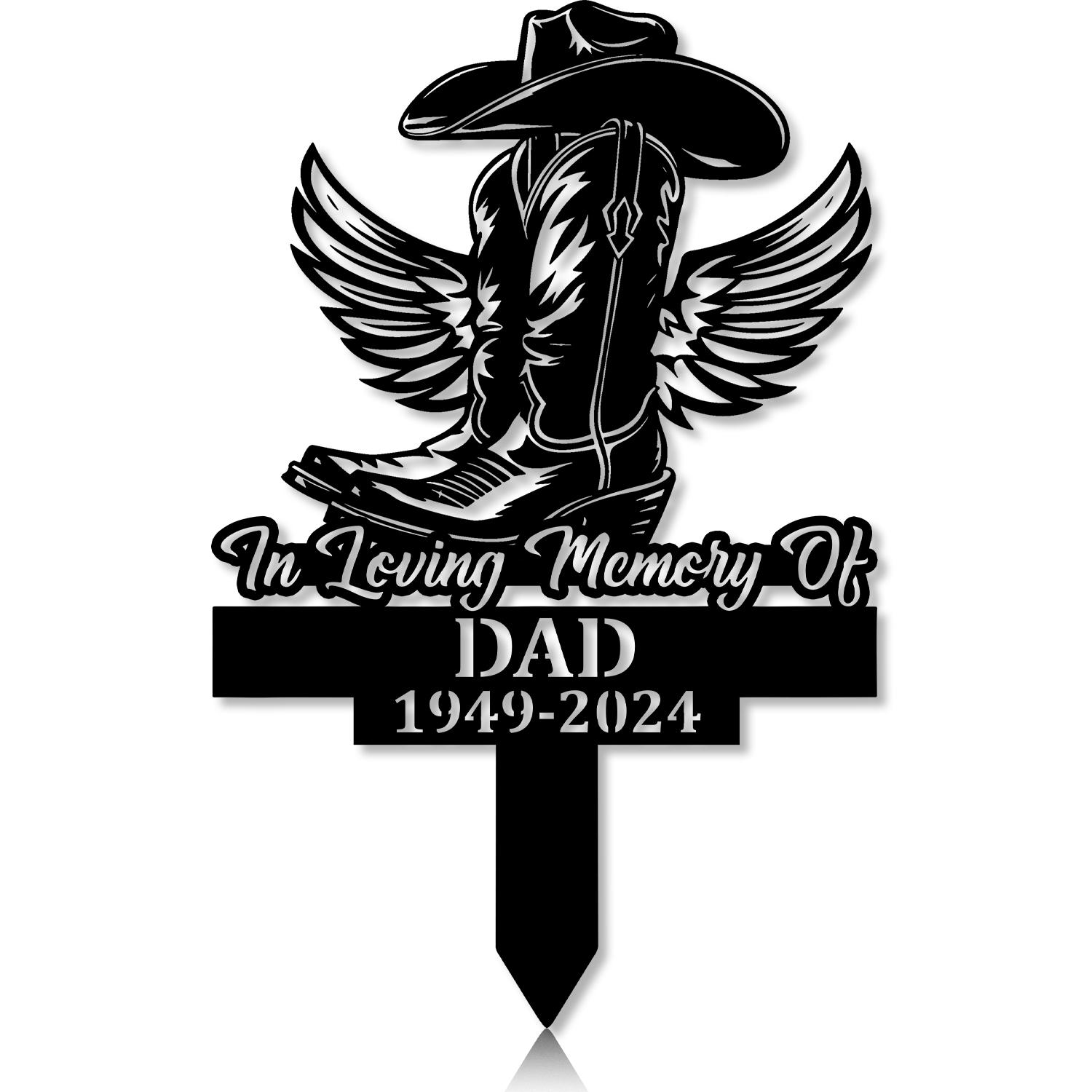 com personalized memorial garden stakes vintage in loving memory cowboy boots hat with wings grave marker loss of loved one sympathy gifts cowboy cemetary decor 0