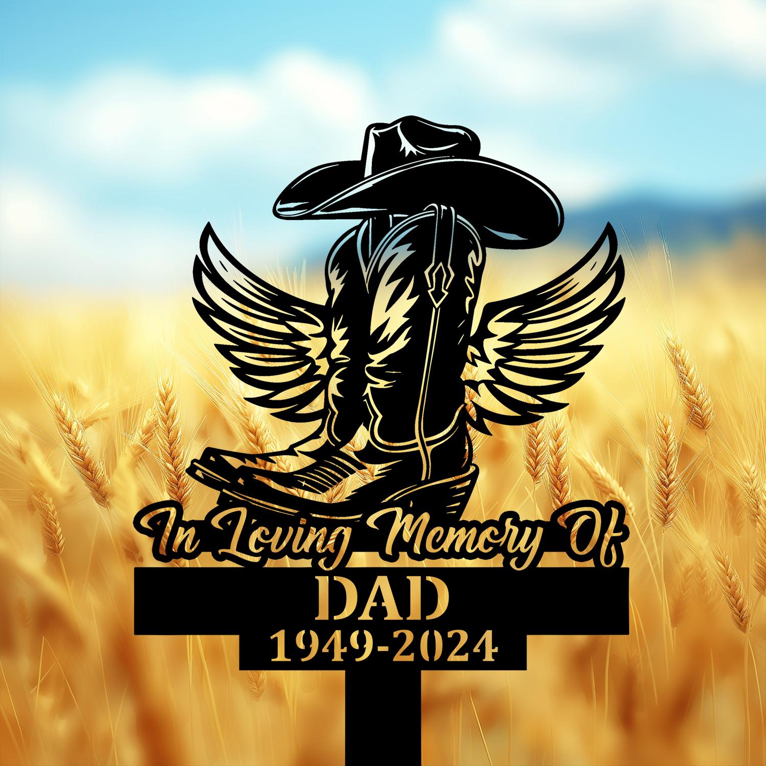 com personalized memorial garden stakes vintage in loving memory cowboy boots hat with wings grave marker loss of loved one sympathy gifts cowboy cemetary decor 4