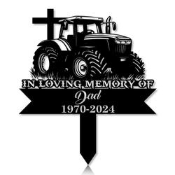 Personalized Memorial Garden Stakes Vintage Tratcor with Cross Farmer Dad Grave Marker Farmer Loss Gift Remembrance Stake