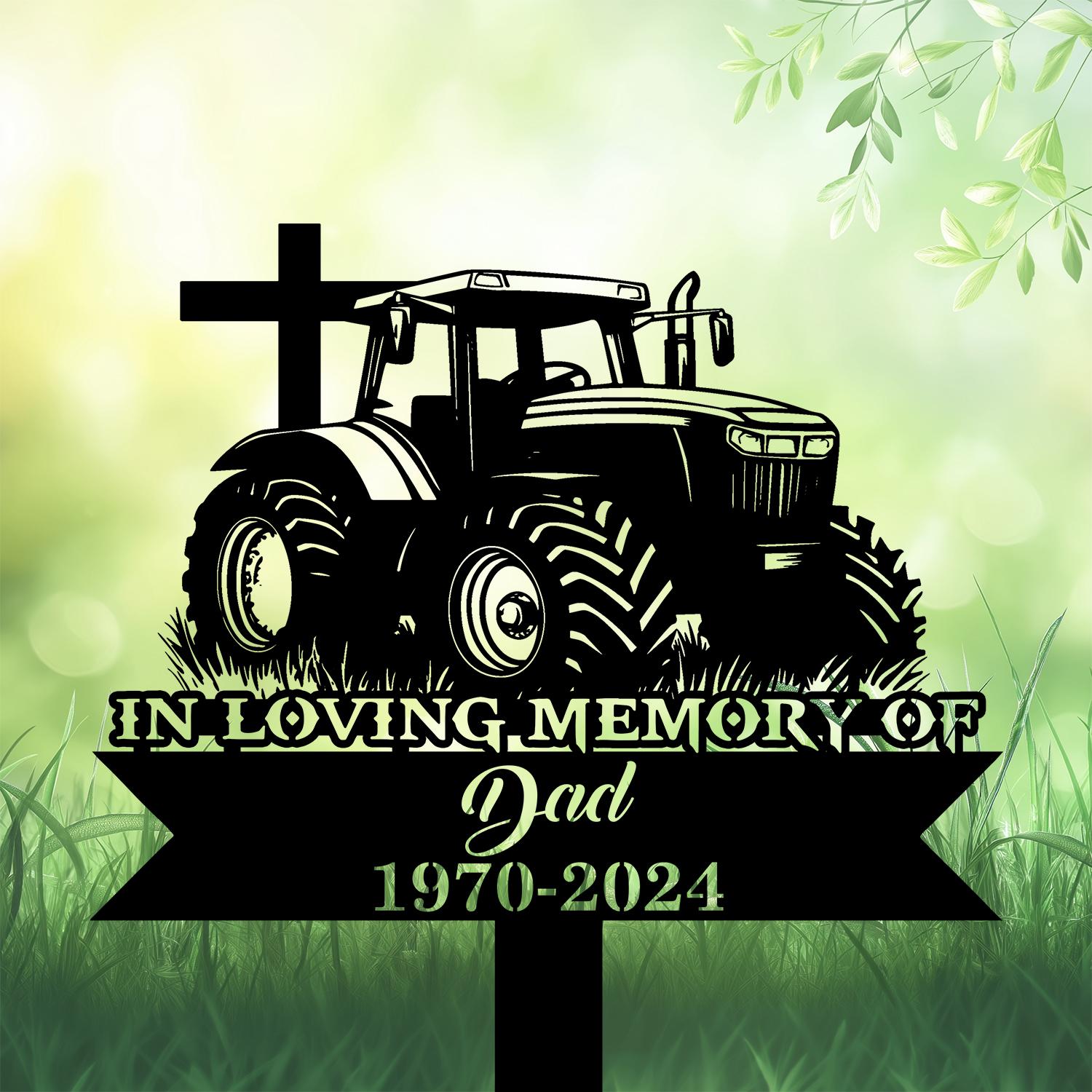 com personalized memorial garden stakes vintage tratcor with cross farmer dad grave marker farmer loss gift remembrance stake 1