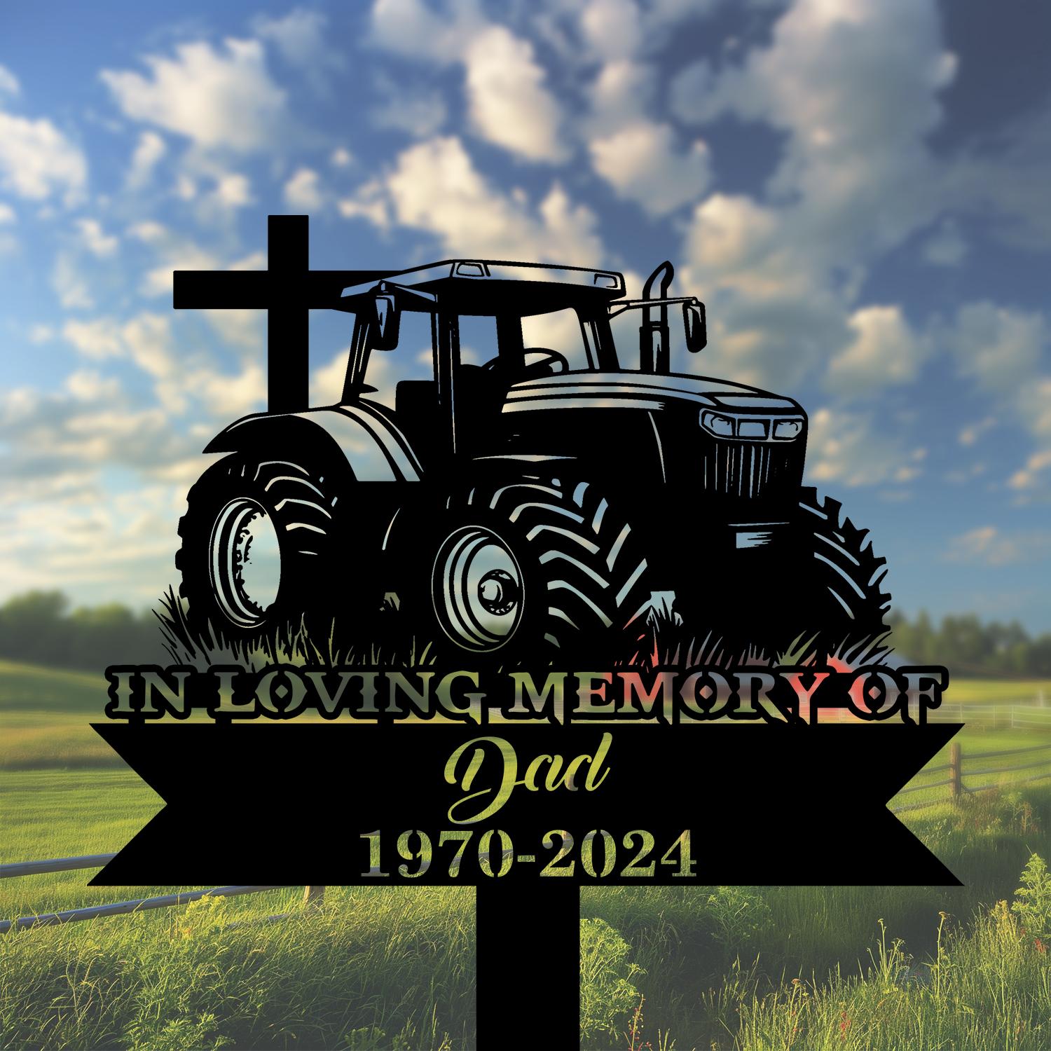 com personalized memorial garden stakes vintage tratcor with cross farmer dad grave marker farmer loss gift remembrance stake 2