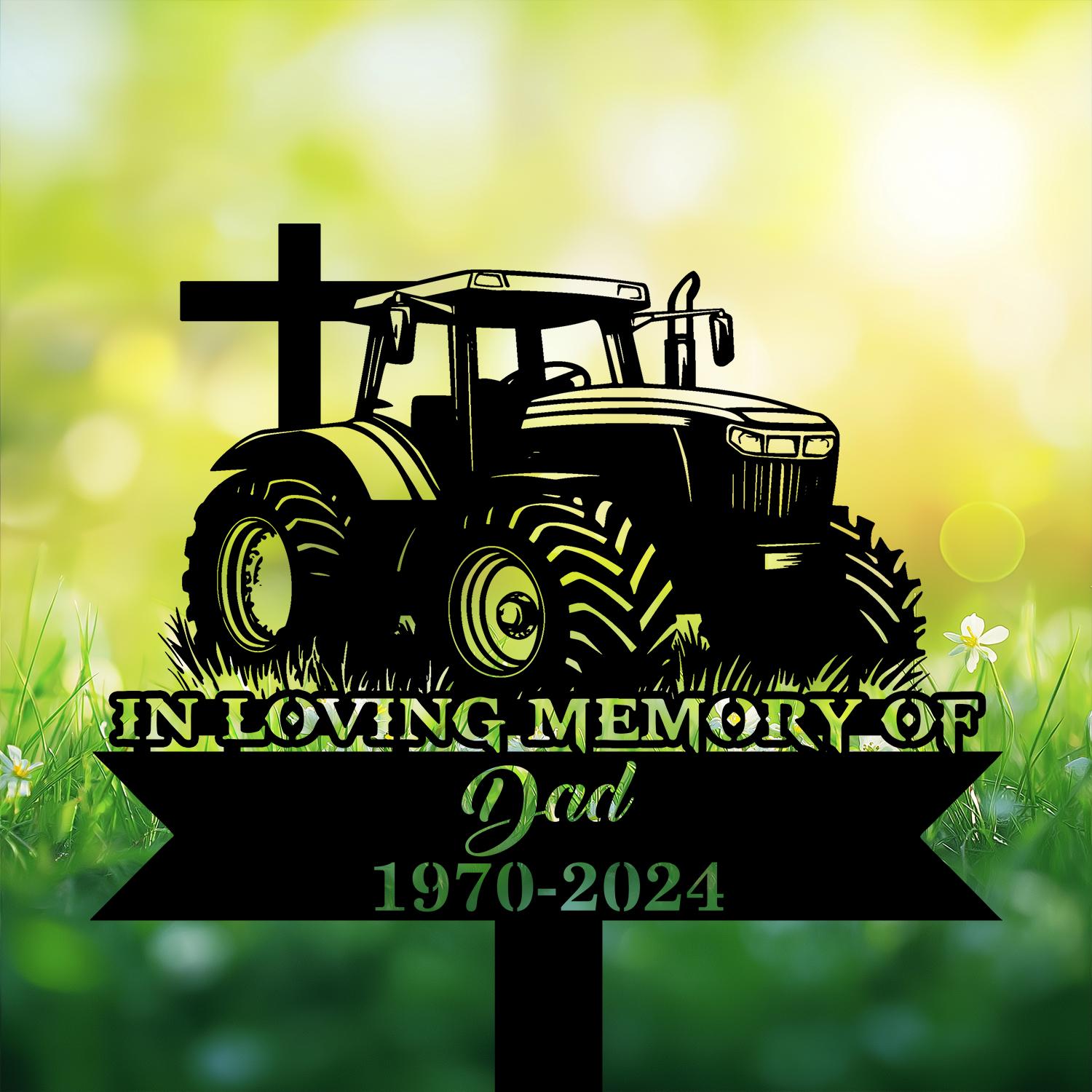 com personalized memorial garden stakes vintage tratcor with cross farmer dad grave marker farmer loss gift remembrance stake 3