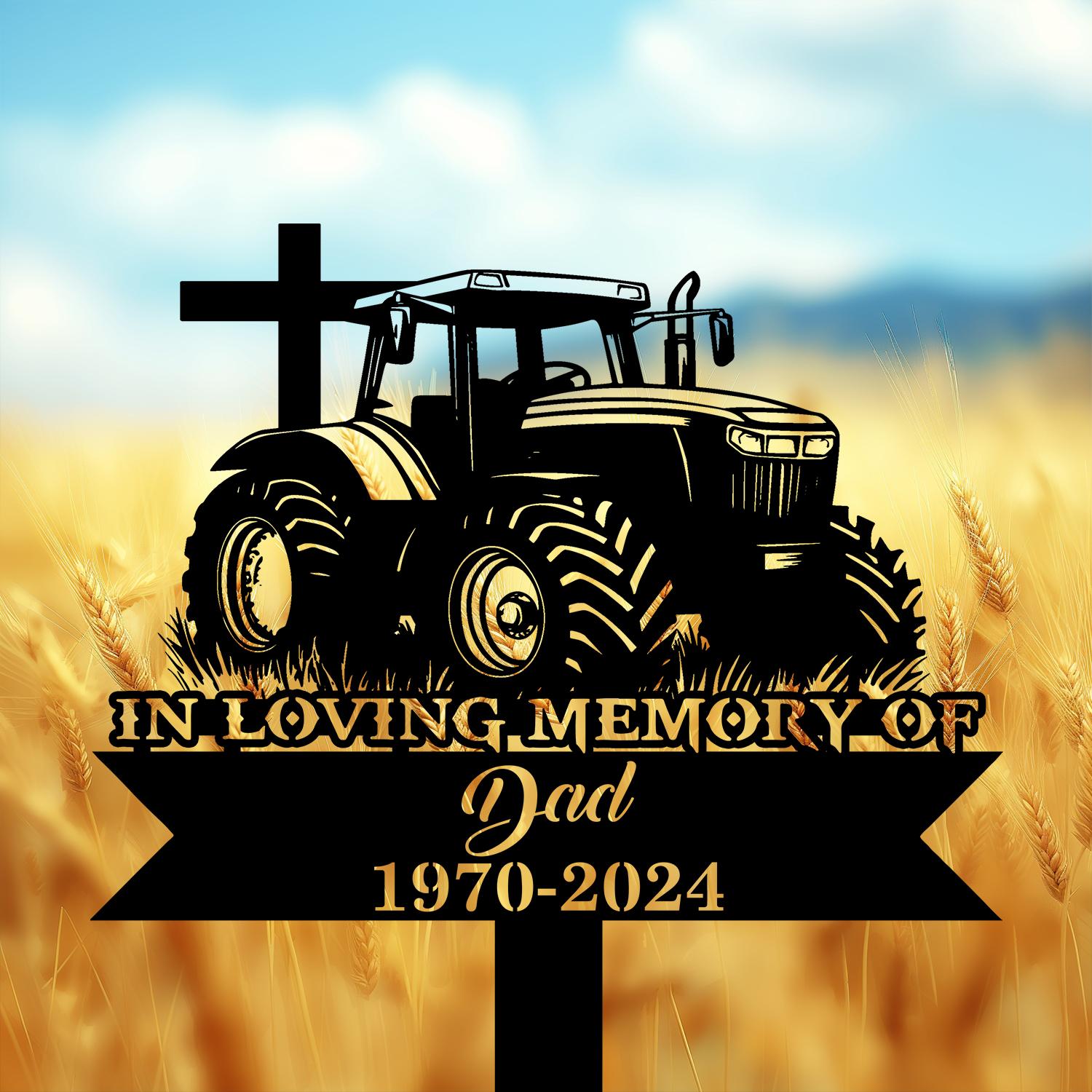 com personalized memorial garden stakes vintage tratcor with cross farmer dad grave marker farmer loss gift remembrance stake 4