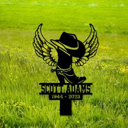 Cowboy Boot Hat With Wings Grave Marker Metal Garden Stakes Cowboy Memorial Gifts Sympathy Gifts for Loss of Loved One