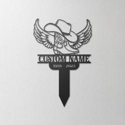 Cowboy Grave Marker Metal Garden Stakes Cowboy Memorial Gifts Sympathy Gifts for Loss of Loved One