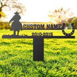 cowboy riding horse grave marker metal garden stakes cowboy memorial gifts sympathy gifts for loss of loved one 1