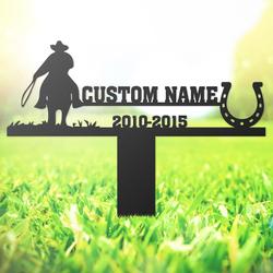 cowboy riding horse grave marker metal garden stakes cowboy memorial gifts sympathy gifts for loss of loved one 2