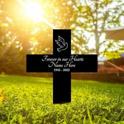 cross dove mom dad grave marker forever in our heart memorial stake sympathy gifts custom metal signs 1