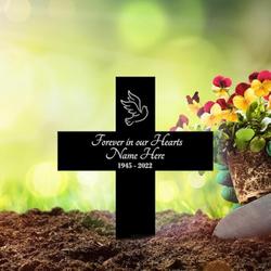 cross dove mom dad grave marker forever in our heart memorial stake sympathy gifts custom metal signs 2