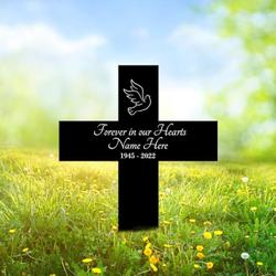 cross dove mom dad grave marker forever in our heart memorial stake sympathy gifts custom metal signs 3