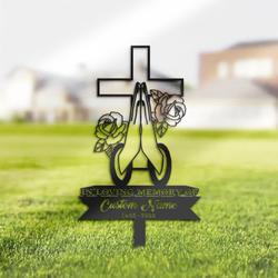 Cross with Praying Hand Grave Marker Metal Garden Stakes Memorial Gifts Sympathy Gifts for Loss of Loved One