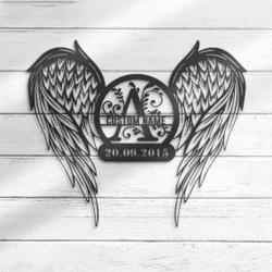 Custom Angel Wings Name Date Metal Wall Art Personalized Memorial Plaques For Outdoors Home Decor