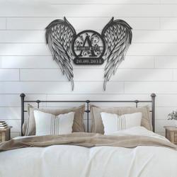 custom angel wings name date metal wall art personalized memorial plaques for outdoors home decor loving memory decoration 1