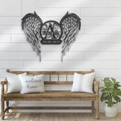 custom angel wings name date metal wall art personalized memorial plaques for outdoors home decor loving memory decoration 2