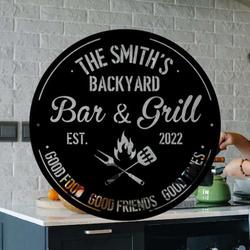 Custom Backyard Bar and Grill Metal Wall Art Firepit Pool Home Kitchen Decor