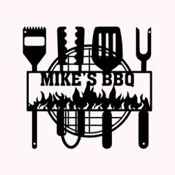 Custom BBQ Metal Wall Art Personalized Metal Name Sign Backyard Signs Decor