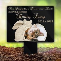 custom cat photo your pawprints are forever in our hearts cat grave marker garden stakes cat memorial gift custom metal signs 2