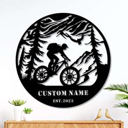 Custom Cycling Metal Wall Art Mountain Tree Sign Cyclists Gifts Bicycle Sport Decor