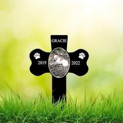 Custom Dog Cat Photo Cross Dog Bone Dog Grave Marker Garden Stakes Dog Memorial Gift
