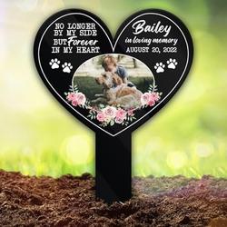 Custom Dog Cat Photo No Longer By My Side Floral Pet Grave Marker Garden Stakes Pet Memorial Gift
