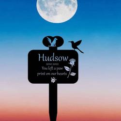 Custom Dog Memorial Stake with Hummingbird and Flower Memorial Garden Plaques